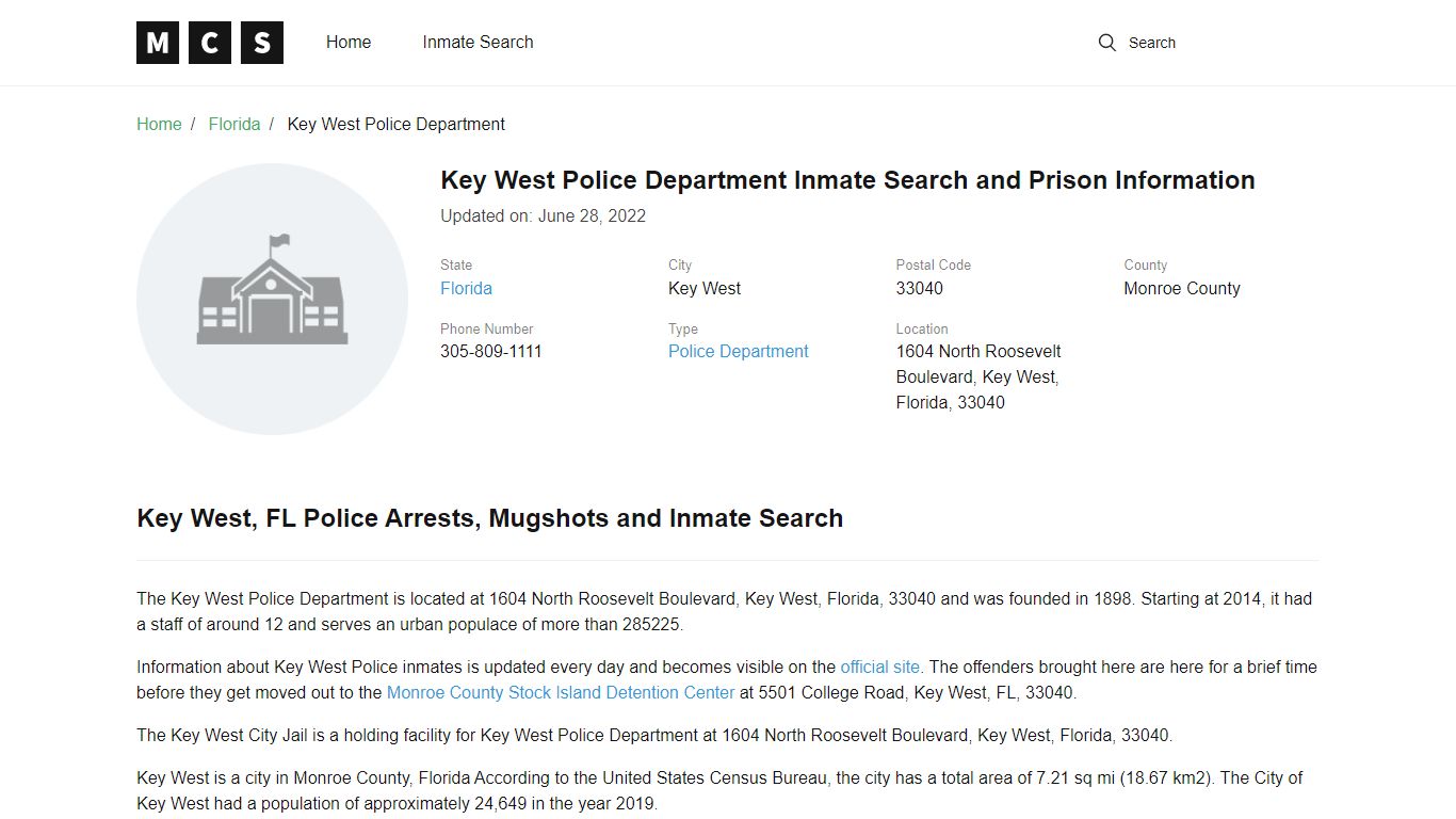 Key West Police Department Inmate Search and Prison ...